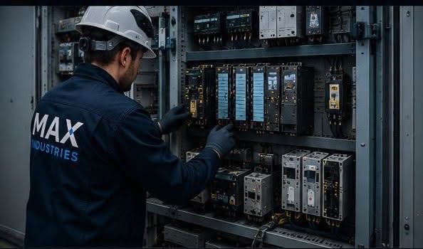 Techniker von MAX INDUSTRIES demontiert Baugruppen aus einem Schaltschrank